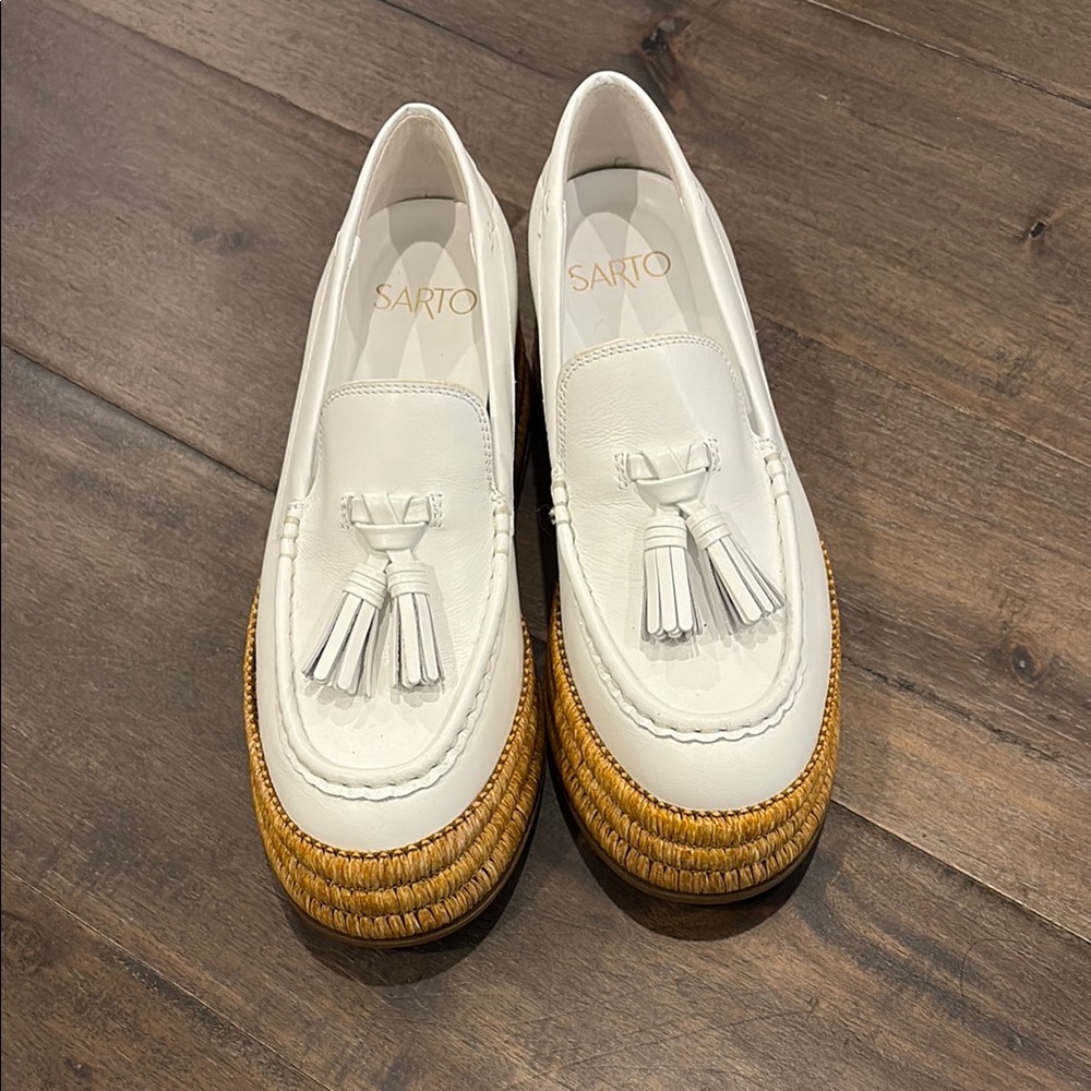 Women's White and Tan Loafers
